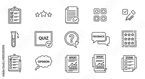 Education and assessment icons tests reviews and feedback concepts