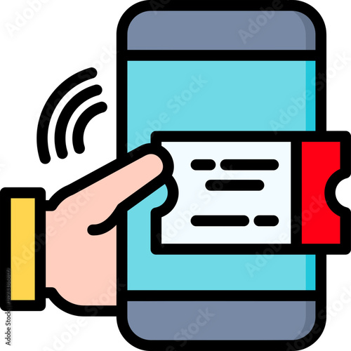 Hand Holding Mobile Phone Ticket.