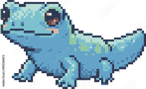 Pixel Art Blue Lizard Character.