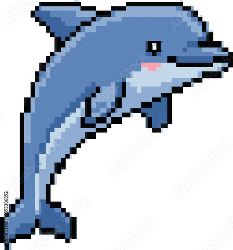 Pixel Art Dolphin Character Design.