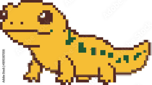Yellow Pixel Art Lizard Character.