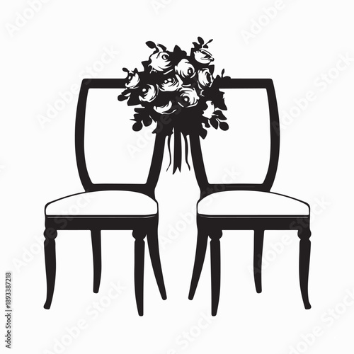 Wedding Chair Decoration Flower Silhouette Vector on White Background