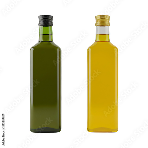 Two Bottles of Olive Oil, Green and Yellow, for Cooking and Healthy Eating