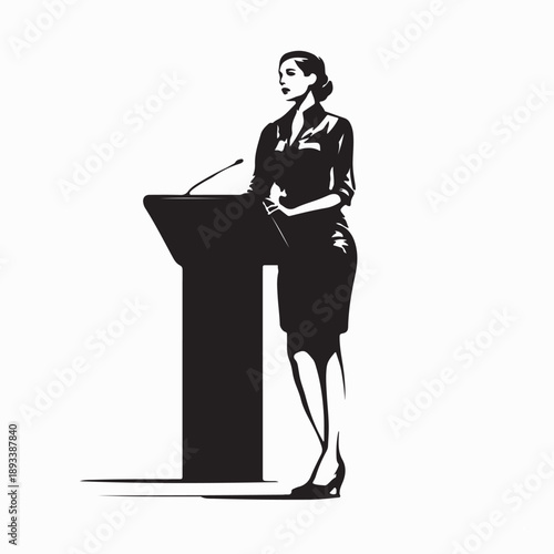 Woman Speaking At Podium Image Vector Isolated on White Background