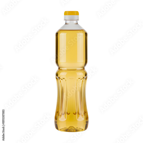 Clear Plastic Bottle of Golden Cooking Oil with Yellow Cap