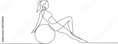 Woman working out using fitness ball continuous one line drawing. one line Art icon drawing