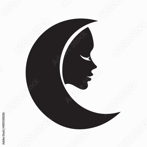 Funky vintage drawing of a sleeping moon Logo vector on white background
