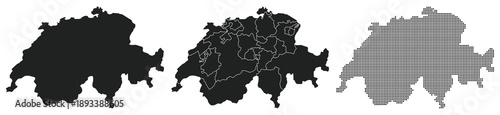 Maps of Switzerland. High detail, black, halftone, silhouette, vector