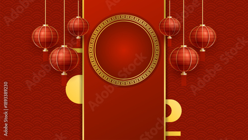 chinese red background and golden frame vector