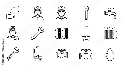 Plumbing and heating system icons faucets valves and related equipment