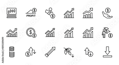 Financial growth and economic indicators a collection of line icons