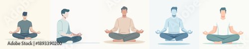 a man is meditating in a simple and minimalist flat design vector style