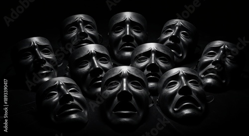 Drama Unveiled: A striking composition of theatrical masks evokes a profound sense of drama, emotion, and storytelling.
