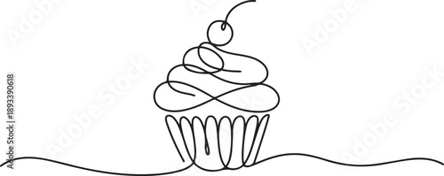 Cup cake continuous one line drawing. Muffin single line art illustration. one line Art icon drawing