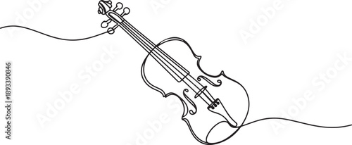 Violin continuous one line drawing. Classic violin music instrument single line art illustration. one line Art icon drawing