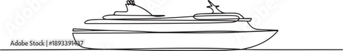 Continuous one line drawing of travel cruise ship. Cruise ship in simple outline illustration. one line Art icon drawing