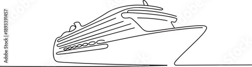 Continuous one line drawing of travel cruise ship. Cruise ship in simple outline illustration. one line Art icon drawing