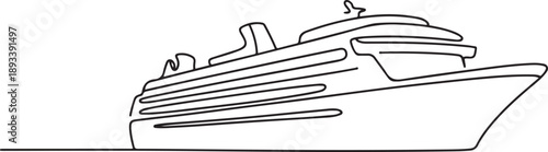 Continuous one line drawing of travel cruise ship. Cruise ship in simple outline illustration. one line Art icon drawing