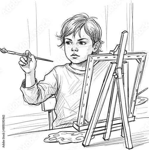 boy painting on easel