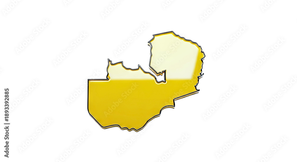 Obraz premium 3D Golden Map Outline of Zambia on White Background