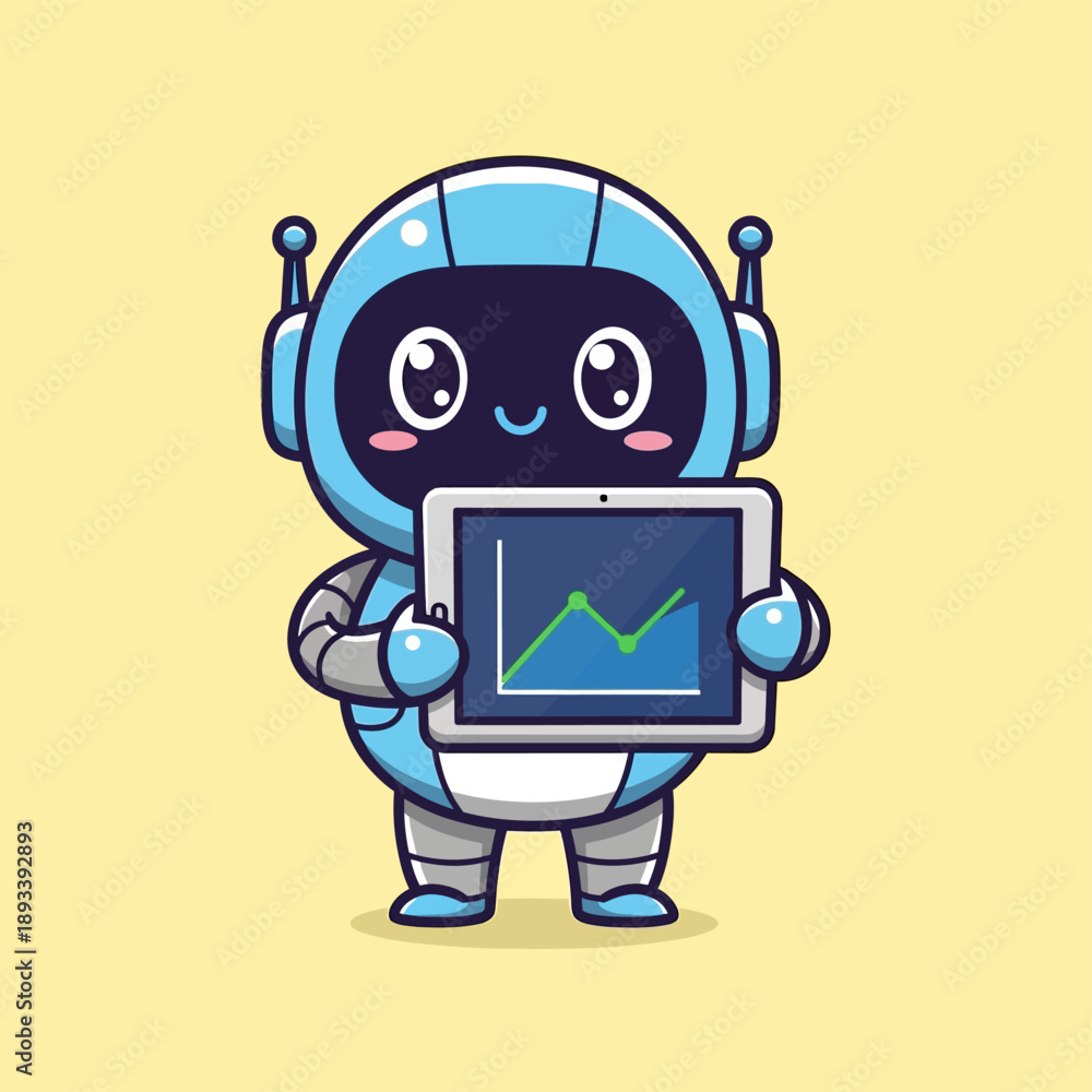 custom made wallpaper toronto digitalCute cartoon robot holding tablet device.