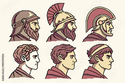 Ancient roman soldier and civilian profile collection - vector illustration