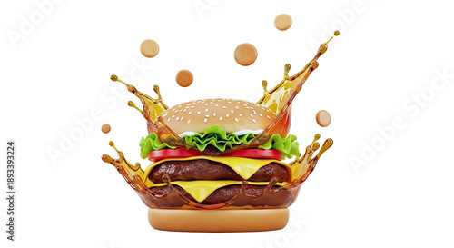 Wallpaper Mural Double Cheeseburger with Cheese and Sauce Splash Torontodigital.ca