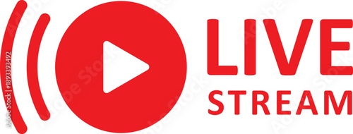 Red live stream icon with play button and signal waves