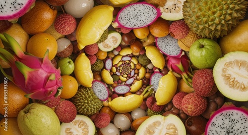 Colorful Tropical Fruits in Spiral Pattern