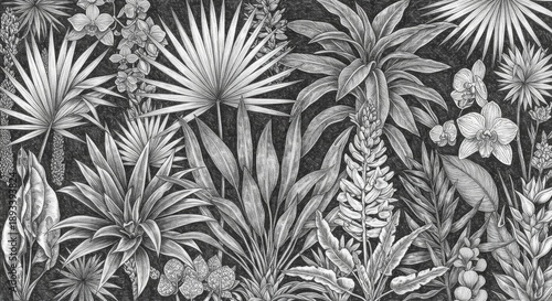 Black And White Tropical Leaves Pattern