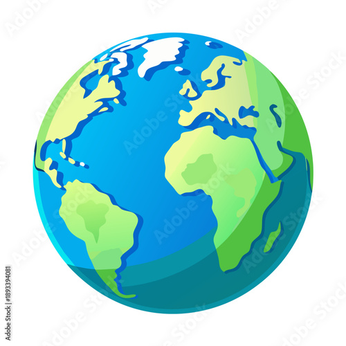Vibrant Cartoon Globe Illustrating Earth's Continents in Bright Blue Oceans and Green Landmasses for Educational Use