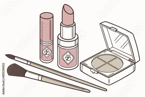 Elegant makeup set with lipstick, brushes, and compact powder