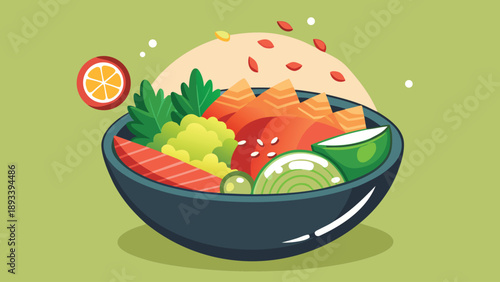 A vibrant illustration of a healthy bowl of food with various ingredients