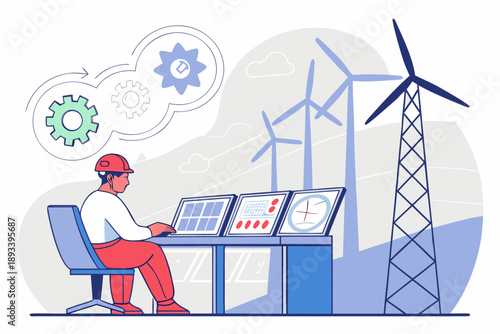 Engineer monitoring renewable energy sources on digital tablet