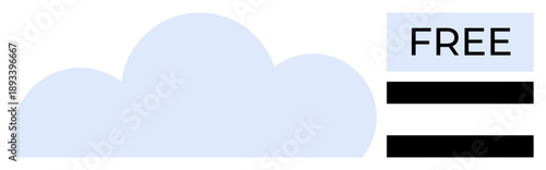 Minimalist design with a cloud shape, FREE text, and horizontal bars indicating accessibility. Ideal for technology, storage, services, communication, digital tools marketing. Simple flat metaphor