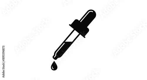 Black dropper with a single drop minimalist design isolated on white background silhouette