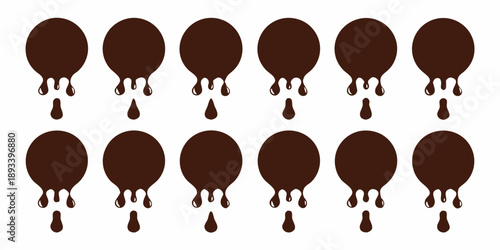 Chocolate drops melting with dripping liquid arranged in rows