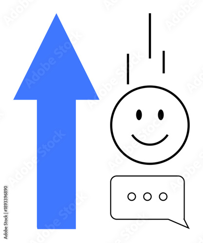 Growth concept. happy face, upward arrow, and chat bubble growth, positive feedback, and communication. Growth in business, social media, productivity performance evaluation teamwork