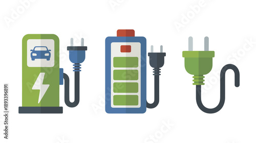 Electric Vehicle Charging Station with Battery and Power Cord