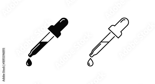 Two dropper bottles one filled depicted in a striking black silhouette