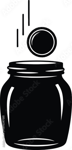 Black silhouette of a jar with lid falling off