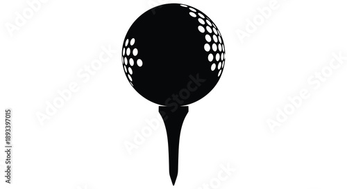 A black golf ball on a tee depicted as a striking silhouette