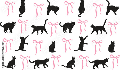 Cats and Bow Pattern Seamless vector design.