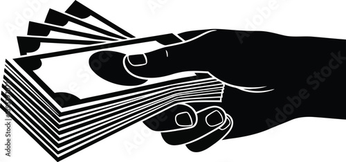 Black silhouette of a hand holding a large stack of money