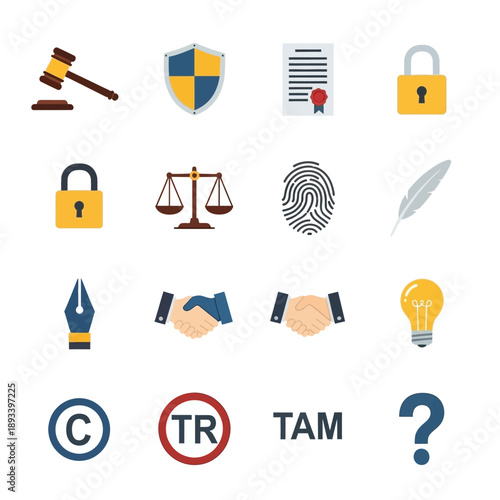 Law Justice Legal Symbols Icons Set.