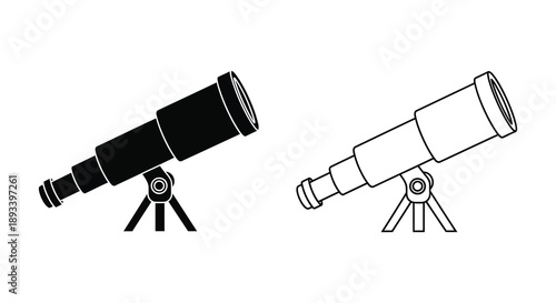 Two telescope illustrations one solid black and one outlined a striking silhouette