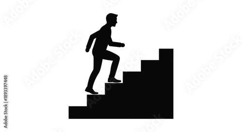 Man ascending stairs a minimalist black form against white silhouette