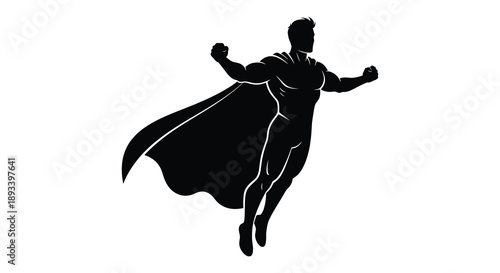 Dynamic superhero in flight pose showcasing a striking black silhouette