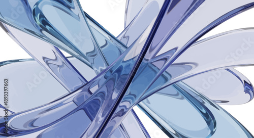 Abstract blue glass sculpture with curved petals viewed from above, showcasing intricate design and transparent material.