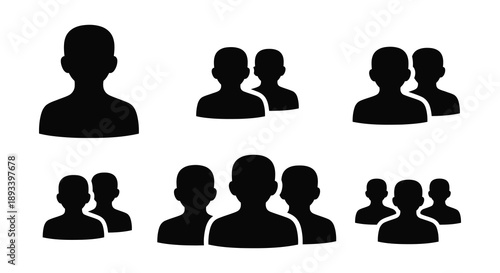 Group of anonymous profile icons simple black shapes representing people silhouette